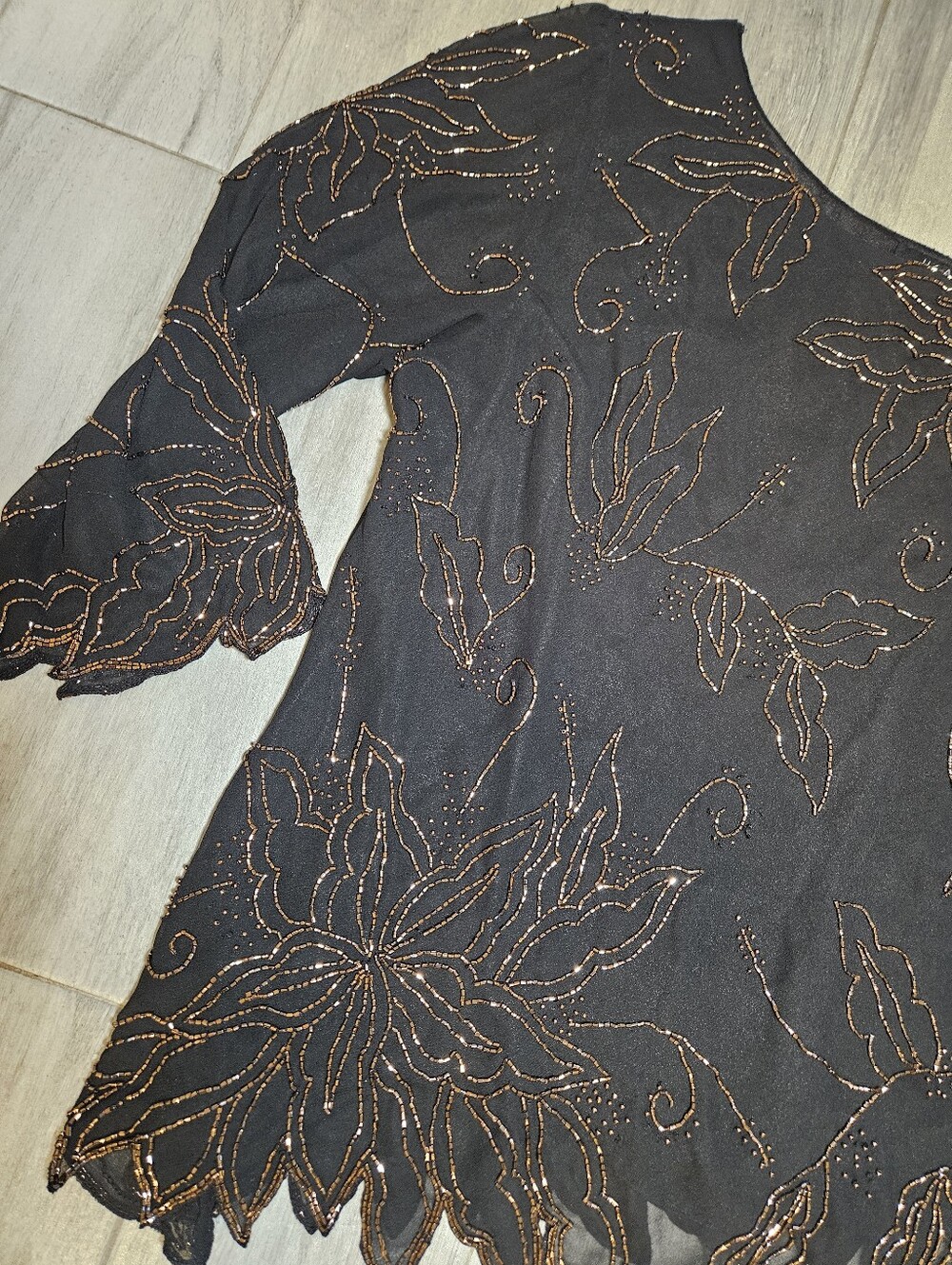 J Kara Black Beaded Floral Blouse
